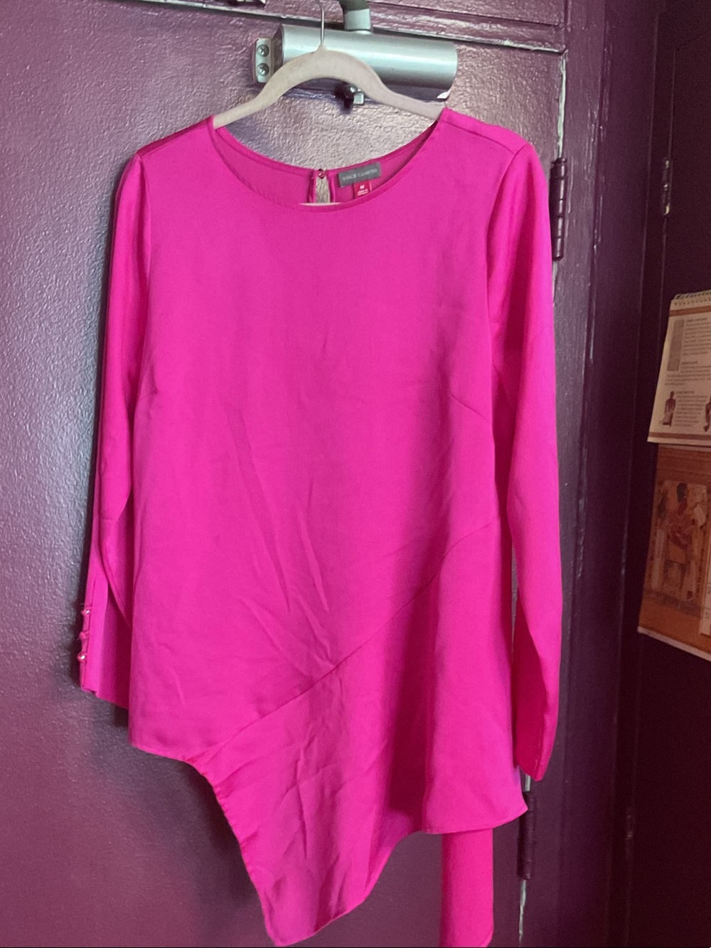 Vince Camuto Asymmetric Hem Long-Sleeve Top in Pink